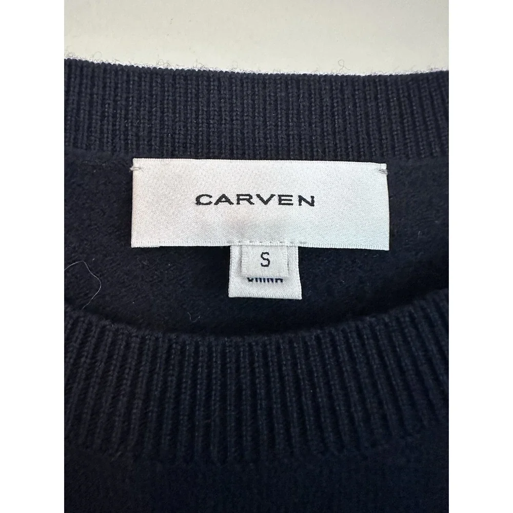 Carven 100% Wool SMALL Layered Sweater Crew Neck Navy Blue Dress Shirt Structure